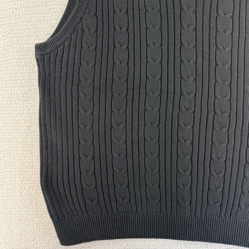 Vintage Eddie Bauer Sweater Vest Mens Large Black Cable Knit V-Neck Preppy‎
